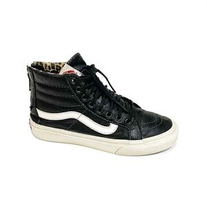 Vans Sk8 High Slim Zip Back Black Leather Hightops